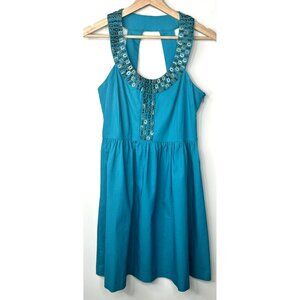 Kensie Womens Halter Dress Sleeveless Beaded Neckline Side Zip Party Green Sz 4